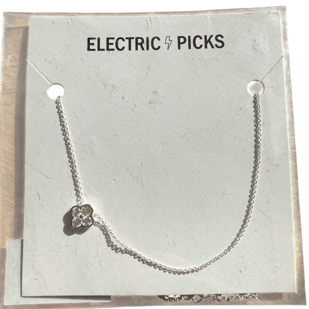 Electric Picks Camilla Necklace Silver Tone Crystal Flower Clover Pendant NEW‎